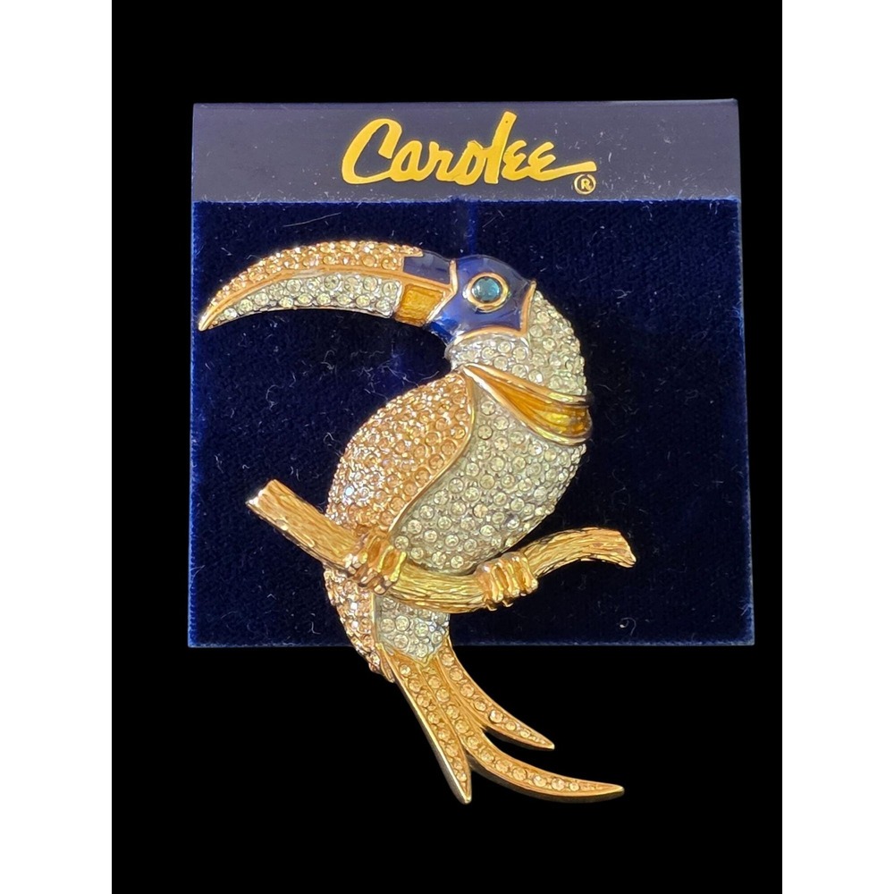Carolee Limited Edition 1997 Gold Plated Rhinestone Toucan Bird Pin NOS